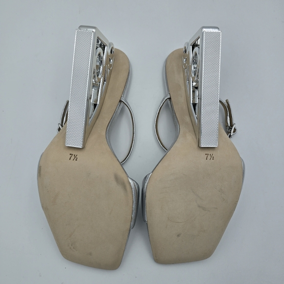 Badgley Mischka Luna Mule With Sculptural Wedge, Silver "LOVE" Heels, Like New! - Picture 13 of 16